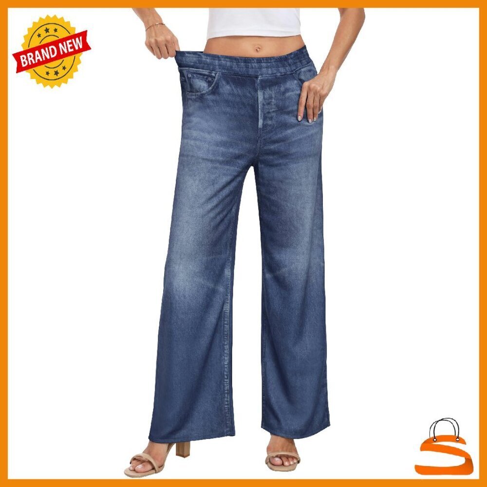 Wide Leg Terry Jeans Women High Waisted Stretchy Baggy Pants with Pockets
